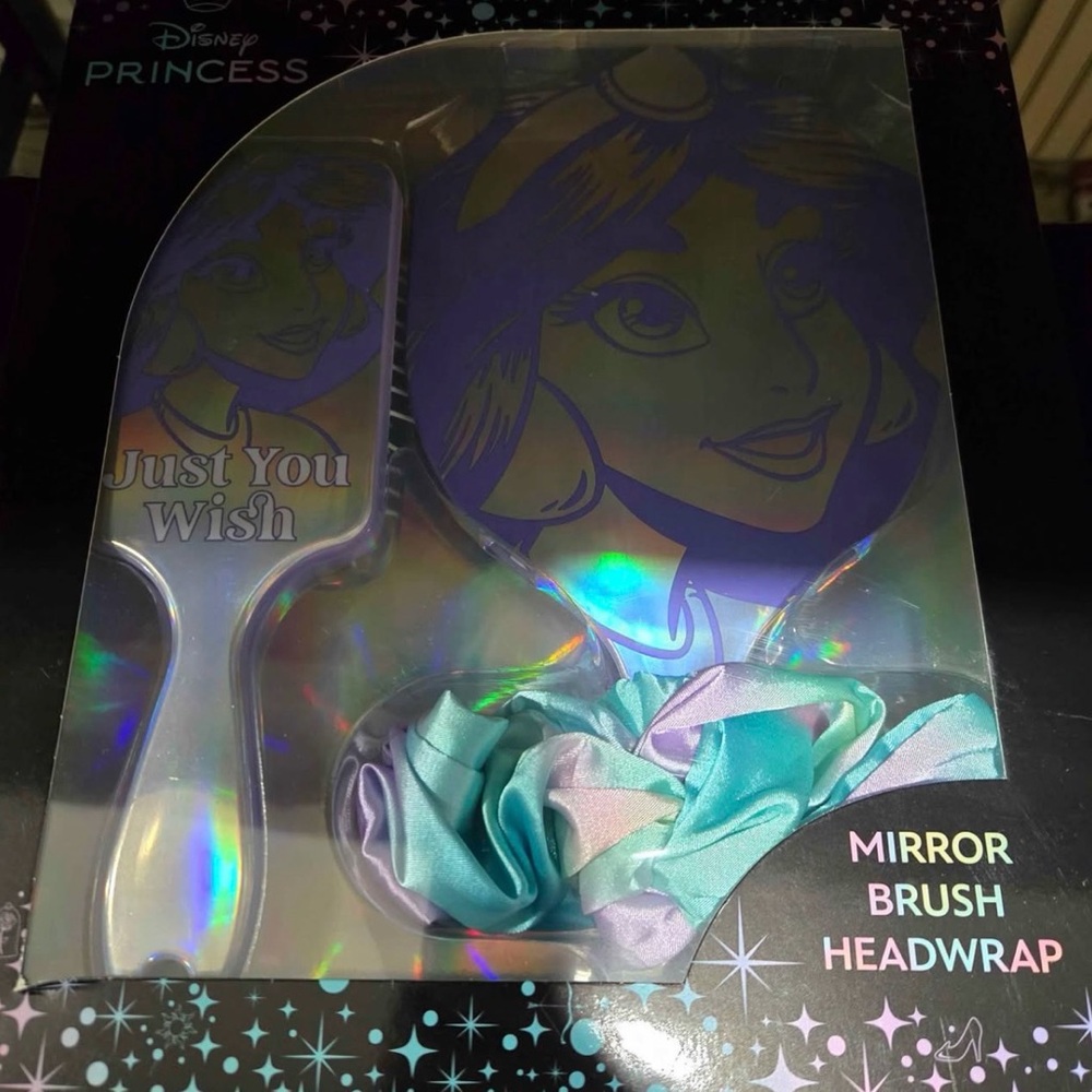 Disney Princess Holographic Mirror & Brush Set with Aqua and Lilac Headwrap